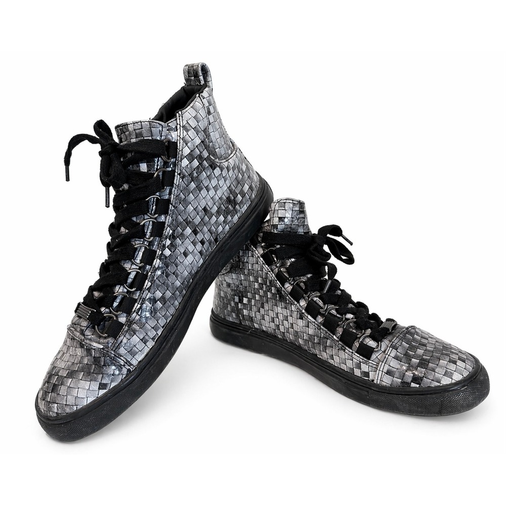 Fiesso by Aurelio Garcia Mens Silver Black Woven High Top Sneakers FI2174 Size 8